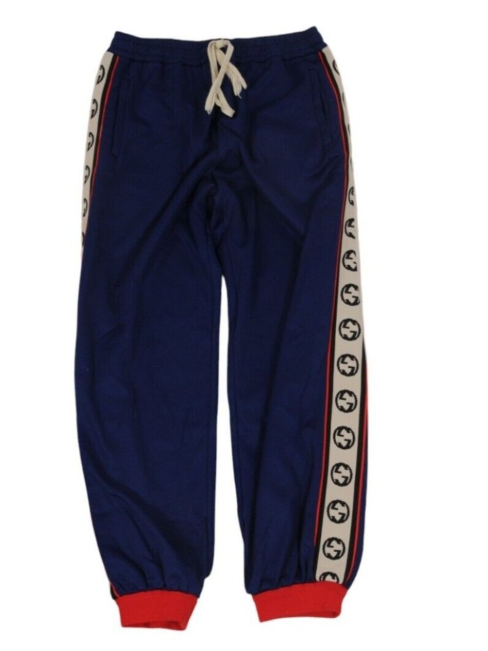 Gucci Men Side Panal Interlocking GG Track Pants Size Medium Blue Poly Cotton